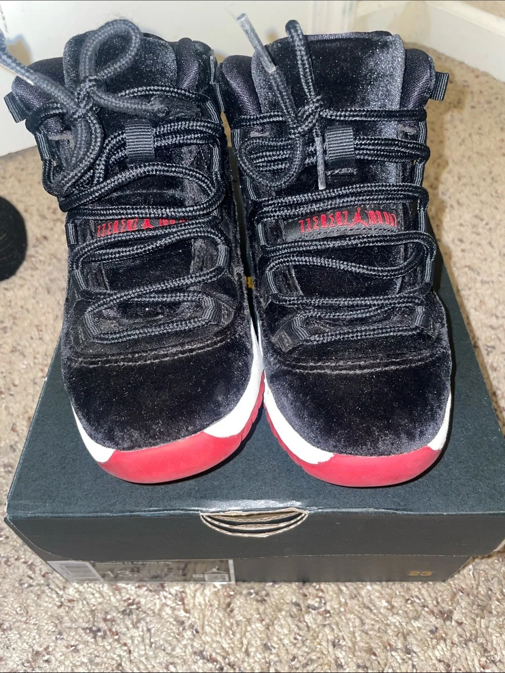 Kids Jordan 11 Retro (PS) Black and Red Sneakers
